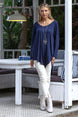 Navy Blue V Neck Long Sleeve Knitted Asymmetric Casual Blouse M10010200bl92824