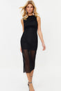 Black Body Sitting Knitted Lined Shiny Stone Tulle Elegant Evening Dress Tprss24el00036