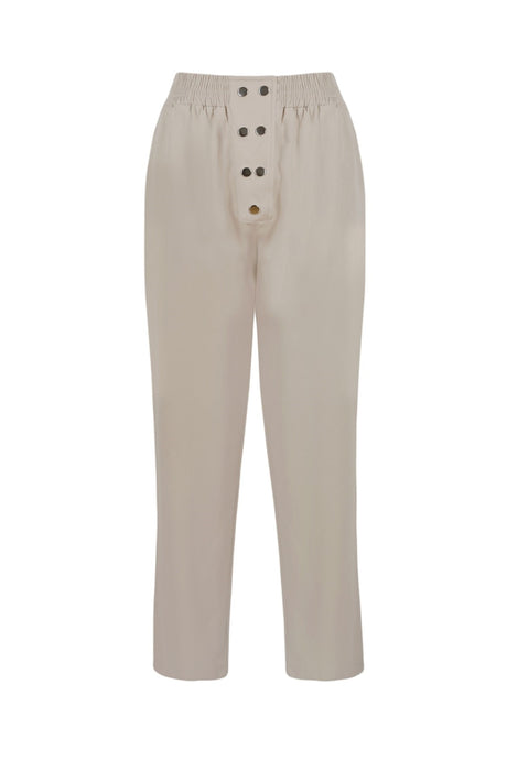 Women's Beige Staple Detailed Waist Part Elastic Pants Lg-oz242-pnt