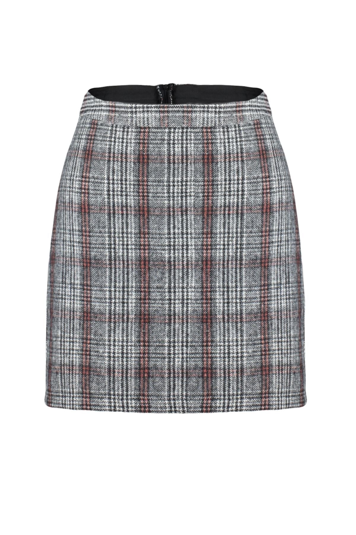 Black Plaid Cashmere Fabric Mini Woven Skirt Twoaw20et0120