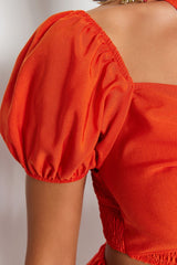 Orange Woven Cut Out/window Blouse Skirt Set Tbess23au00180