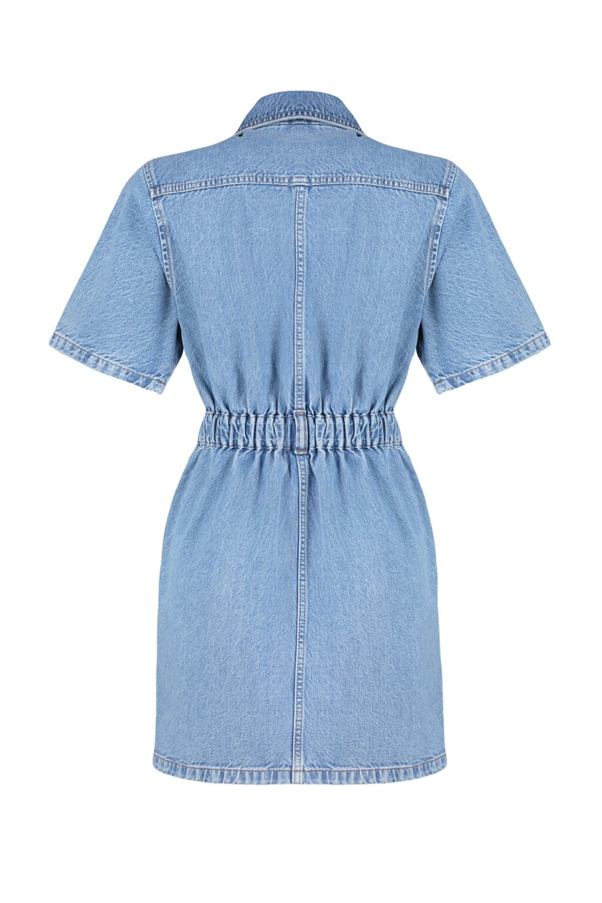 Blue Zipper Detailed Mini Denim Dress Twoss24el00367