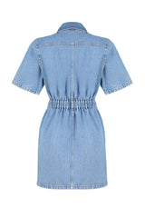 Blue Zipper Detailed Mini Denim Dress Twoss24el00367