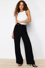 Black Wide Leg/wide Leg Buttoned Woven Pants Twoss24pl00118