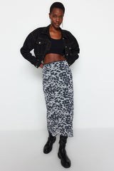 Black Waist Detailed Printed Stretch Tulle Maxi Knitted Skirt Twoaw24et00124