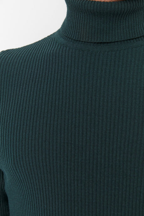 Grey Men's Slim Fit Turtleneck Ribbed Knit Basic Sweater Tmnaw20mg0031