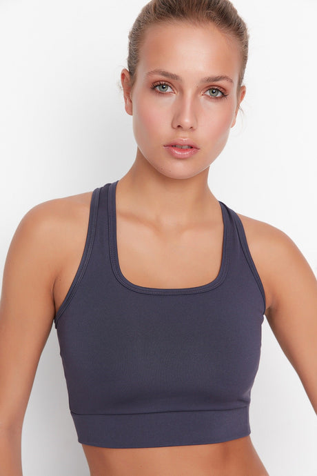 Black Backing /shaping Back Detailed Square Collar Sports Bra Twoss22ss0040