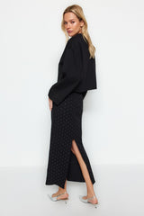 Black Gluing Stone Midi Knitted Skirt Twoaw24et00243