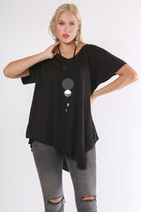 Black V Neck Short Sleeve Asymmetric Knitted Blouse M10010200bl93392