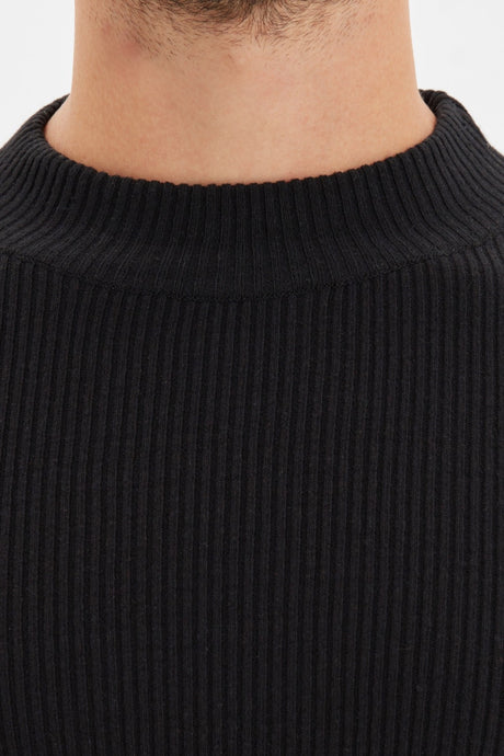 Brown Men's Fitted Slim Fit Half Turtleneck Ribbed Knitwear Sweater Tmnaw21kz0568