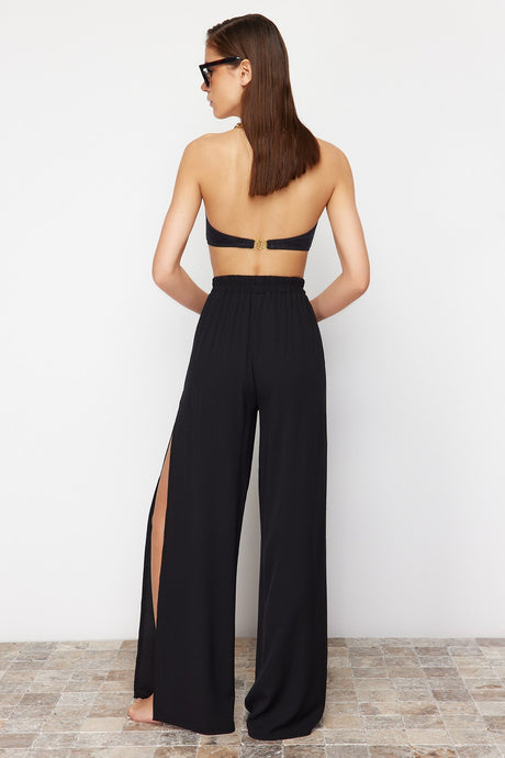 Ecru Woven Slit Pants Tbess24pl00013