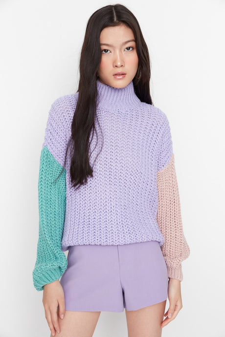 Mint Wide Pattern Soft Textured Color Block Knit Sweater Twoaw21kz0271