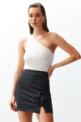 Anthracite Rose Detailed Striped Mini Skirt Tprss24et00003