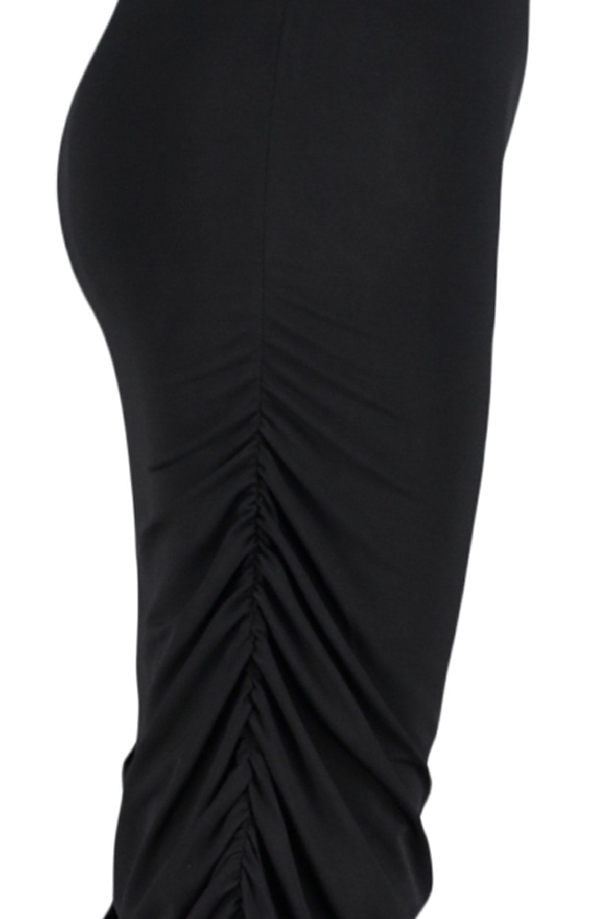 Black Ruffle Detailed Body Fitting One Shoulder Mini Flexible Knit Pencil Dress Twoss23el00402