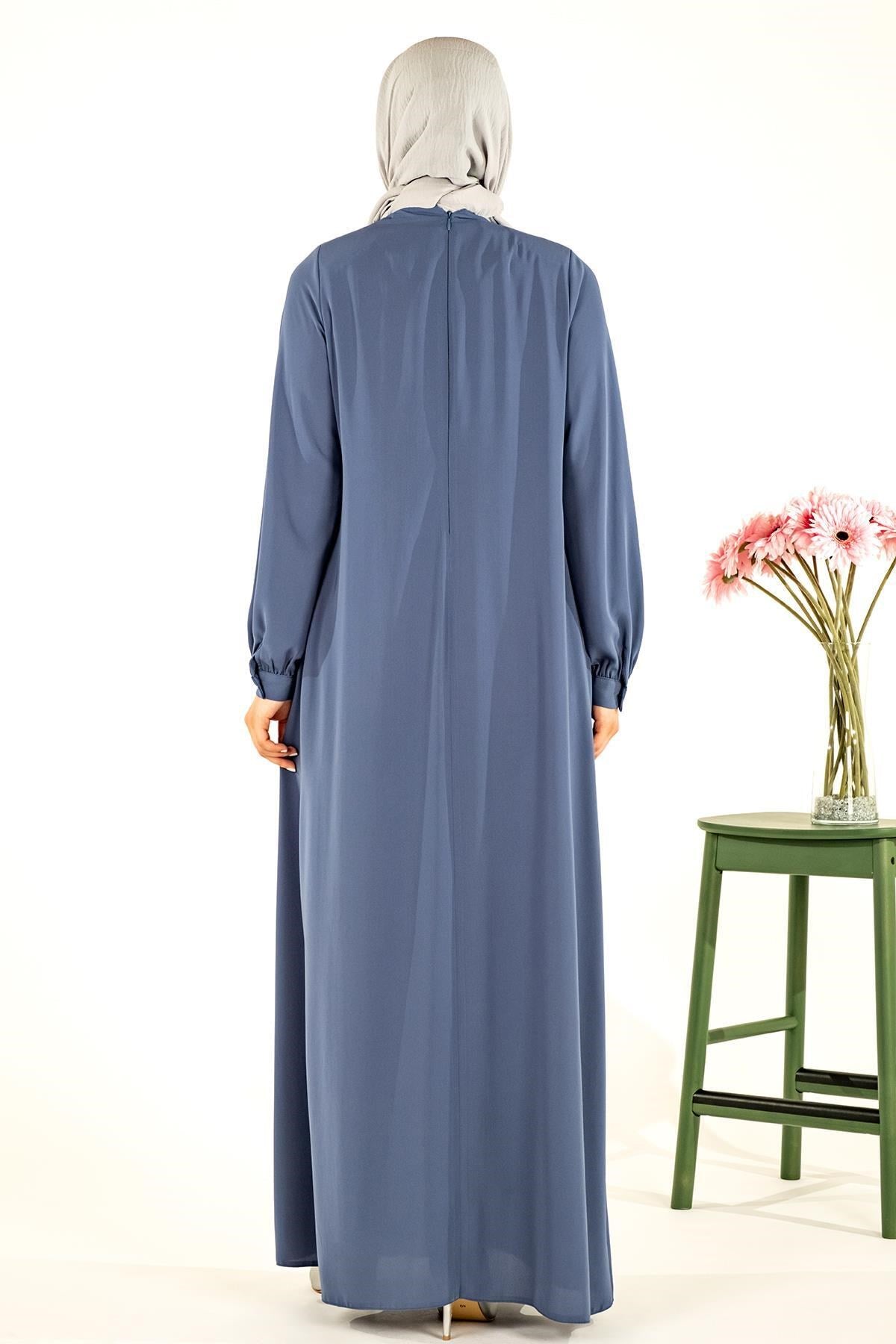 Cross Robes Ruffle Draped Indigo Burkini Dress 5450 T23el3m5450