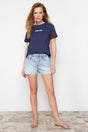 Blue More Sustainable Ripped High Waist Shorts Twoss24sr00104