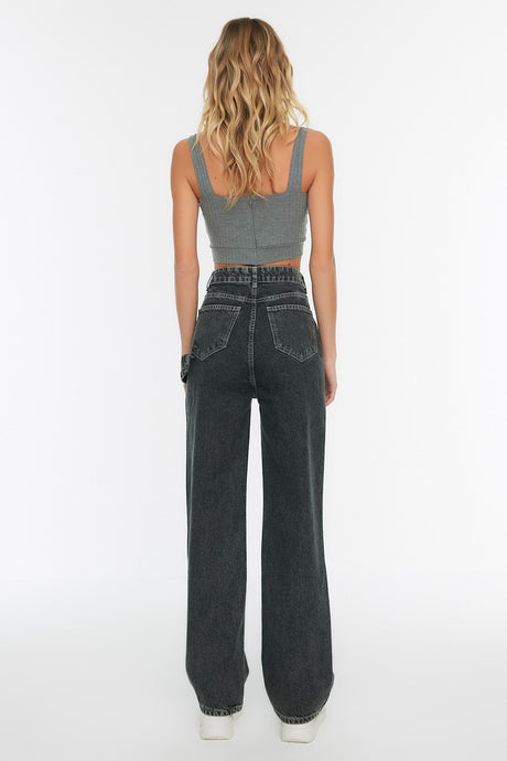 Anthracite Pocket Detailed High Waist Wide Leg Jeans Twoaw22je0595 Twoaw22je0664