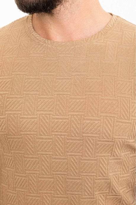 Patterned Brown Slim Fit Crew Neck Long Sleeve Men's T-shirt 36803.23k