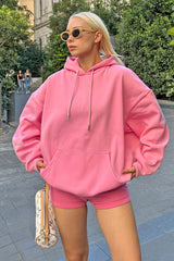 Black Oversized Hoodie Kangaroo Pocket Inner Polar Women Sweatshirt 23752