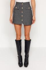 Black Button Detailed Tweed Fabric Mini Woven Skirt Twoaw24et00142