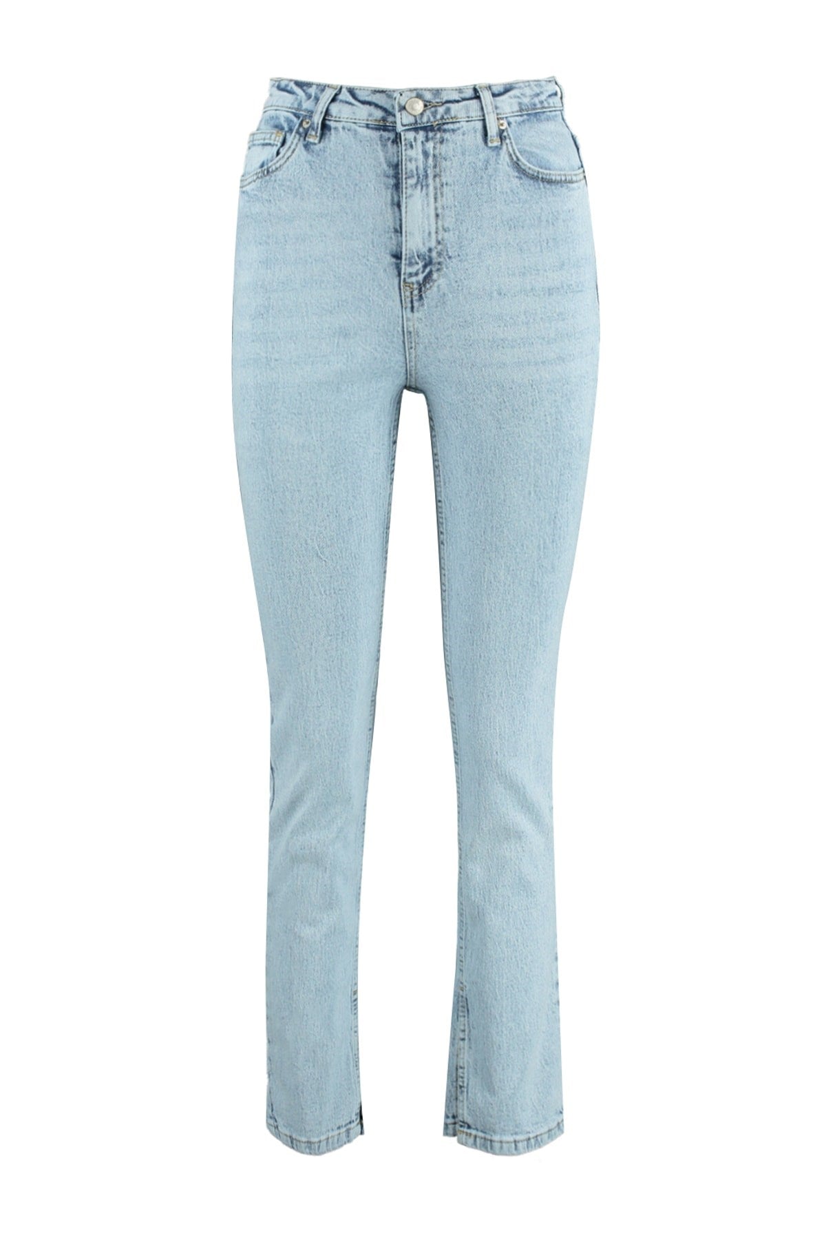 Blue Slit High Waist Straight Jeans Twoss22je0430