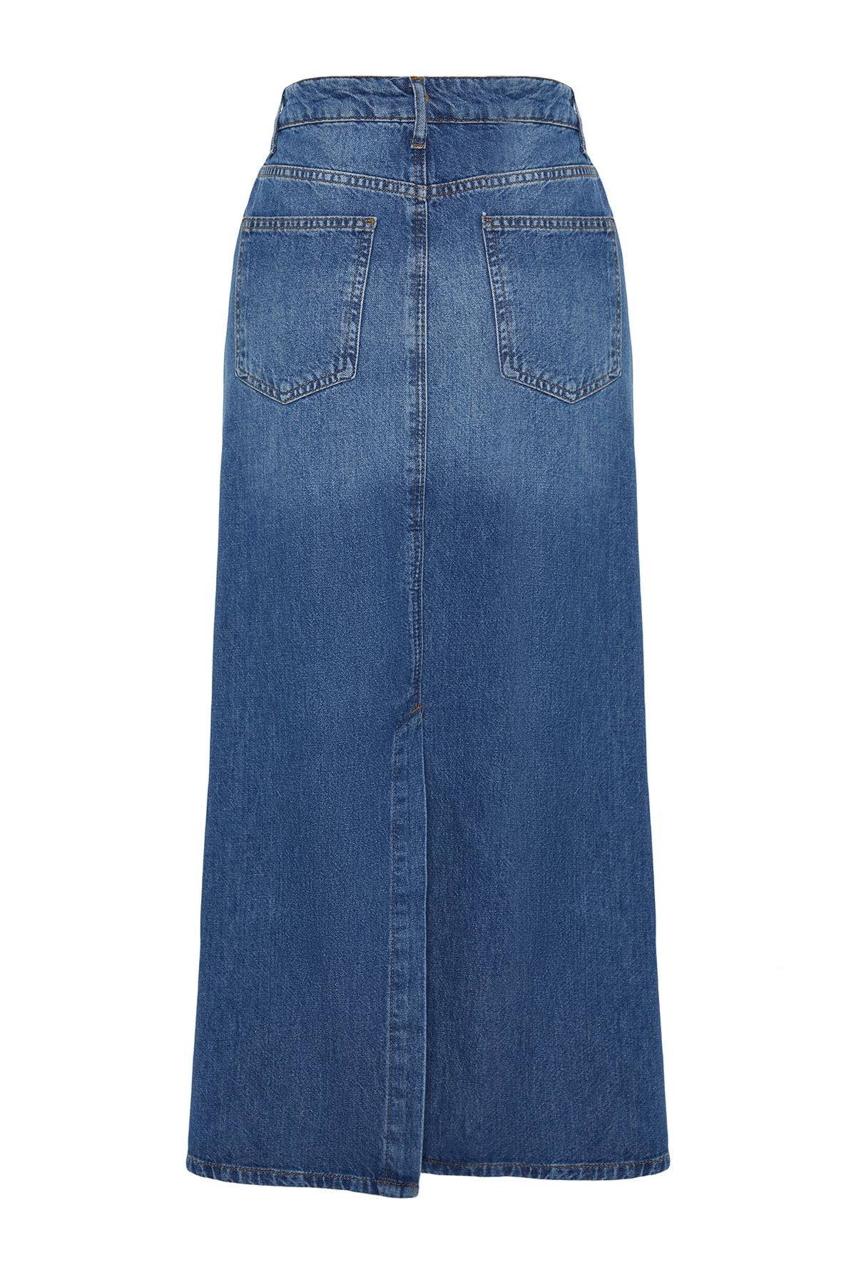 Blue Stitching Detailed High Waist Maxi Denim Skirt Twoss24et00009