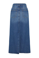 Blue Stitching Detailed High Waist Maxi Denim Skirt Twoss24et00009