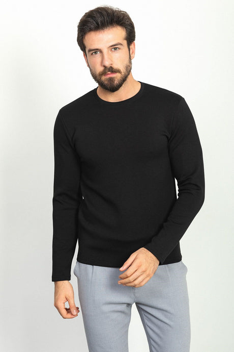 Solid Anthracite Color Slim Fit Crew Neck Long Sleeve Basic Men's T-shirt 36760.22k