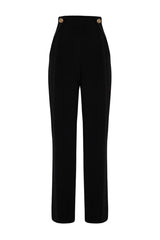 Black Wide Leg/wide Leg Buttoned Woven Pants Twoss24pl00118