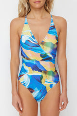 Abstract Patterned Double Breasted Regular Swimsuit Tbess24ma00069