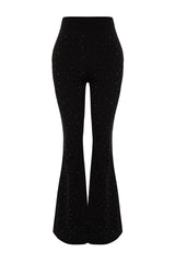 Black Knitted Shiny Stone Pants Tprss24pl00008