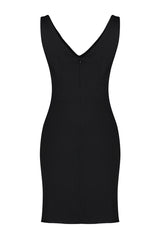 Black Body Fitting V Neck Slit Detailed Mini Woven Dress Twoss23el02036