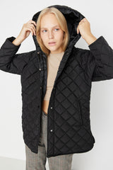 Grey Oversize Hooded Water Repellent Quilted Coat Twoaw23mo00131