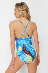 Abstract Patterned Double Breasted Regular Swimsuit Tbess24ma00069