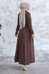 Velvet Collar Button Belt Knitted Abaya - Plum Ms00tz7001