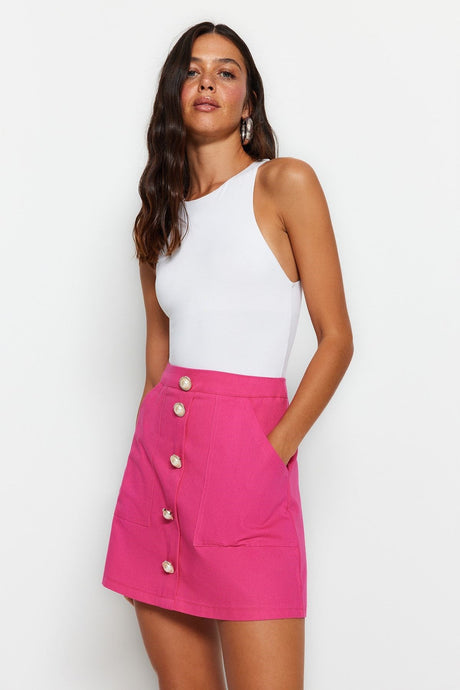 Fuchsia Buttoned Woven Skirt Twoss23et00356