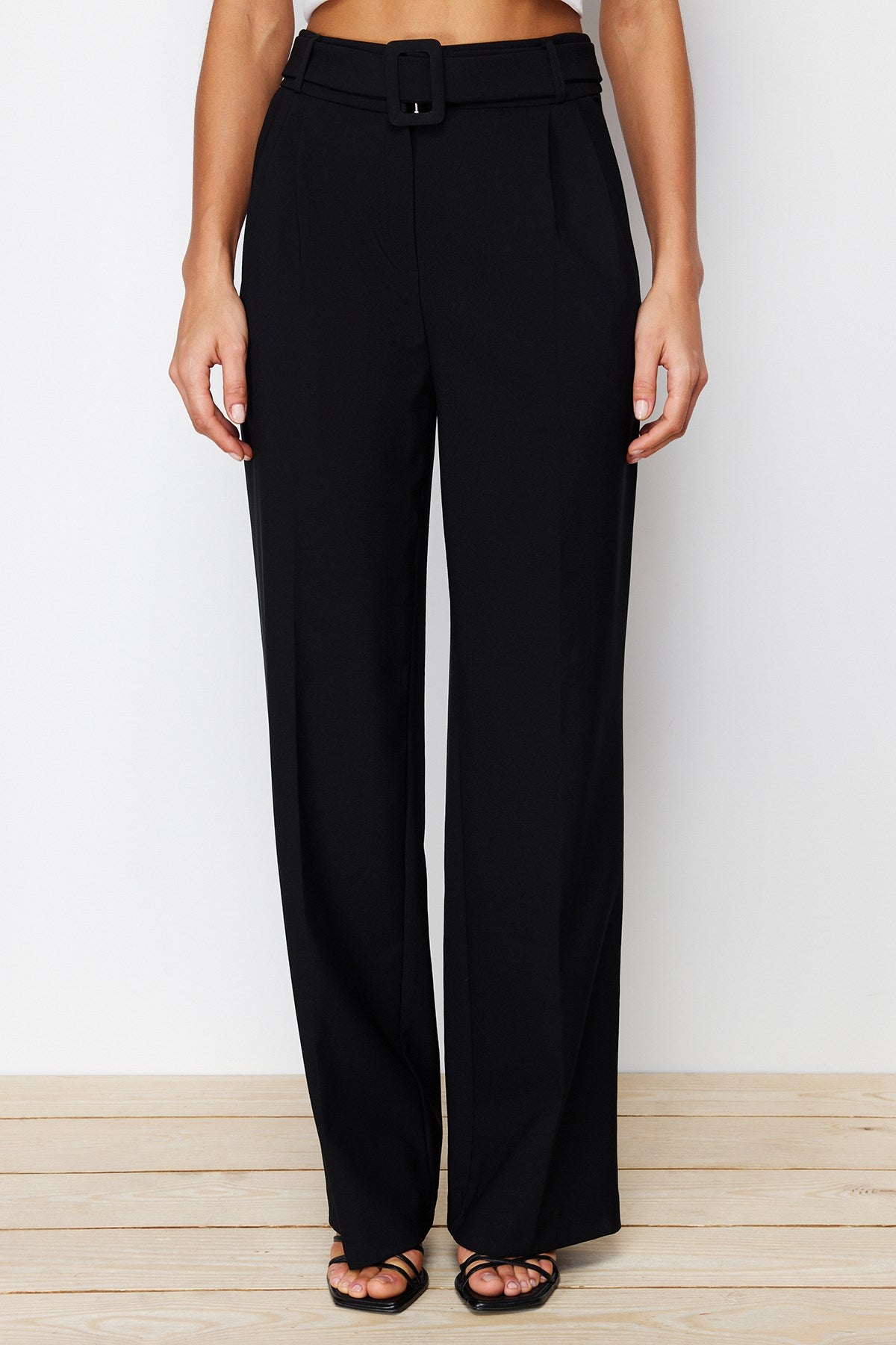 Black Belted Wide Leg/wide Leg Woven Pants Twoss24pl00115