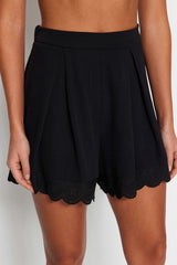 Black Woven Embroidered Detailed Shorts & Bermuda Tbess23sr00039