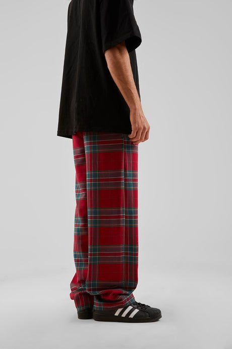 Plaid Pattern Waist Elastic Black Pajamas Flaw-211-004-002