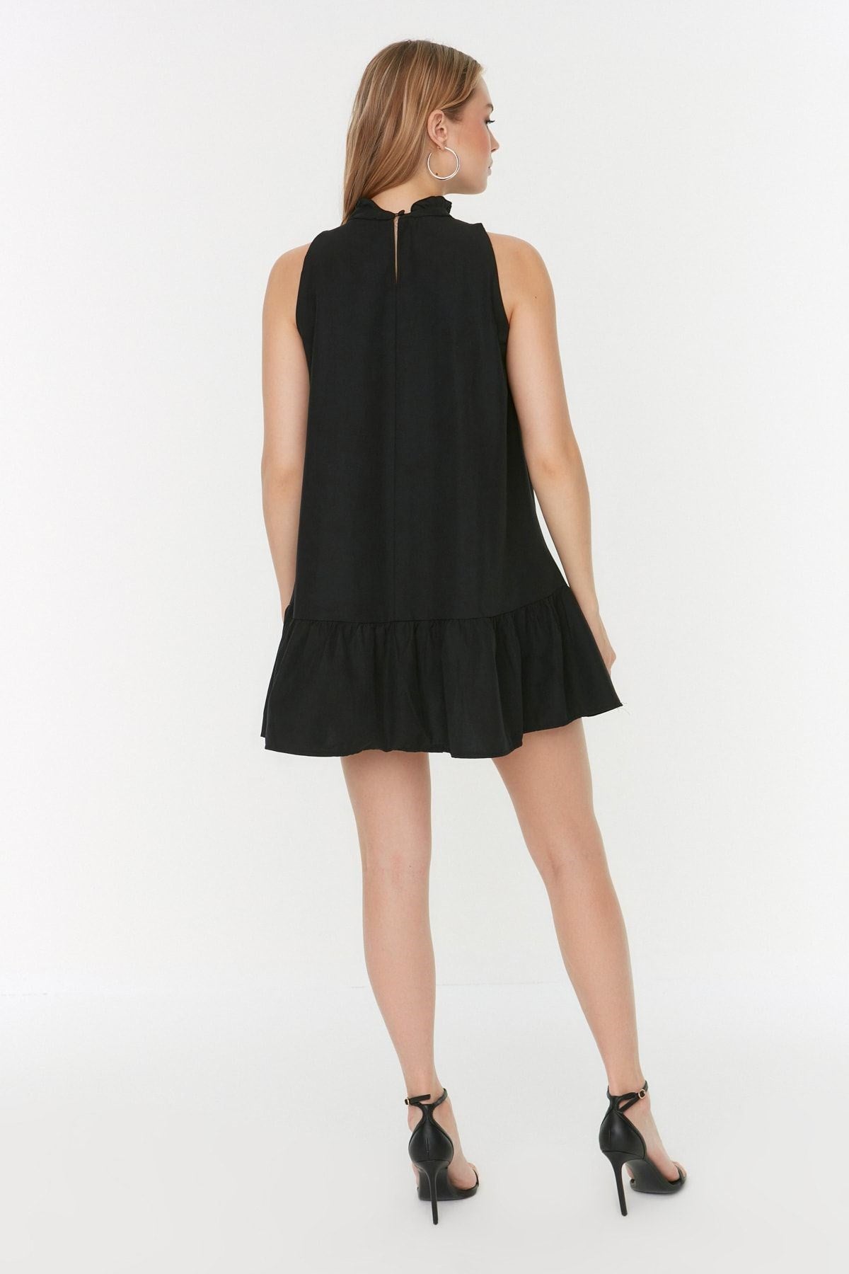 Black Casual Cut Sleeveless Mini Woven Dress Twoss22el00139