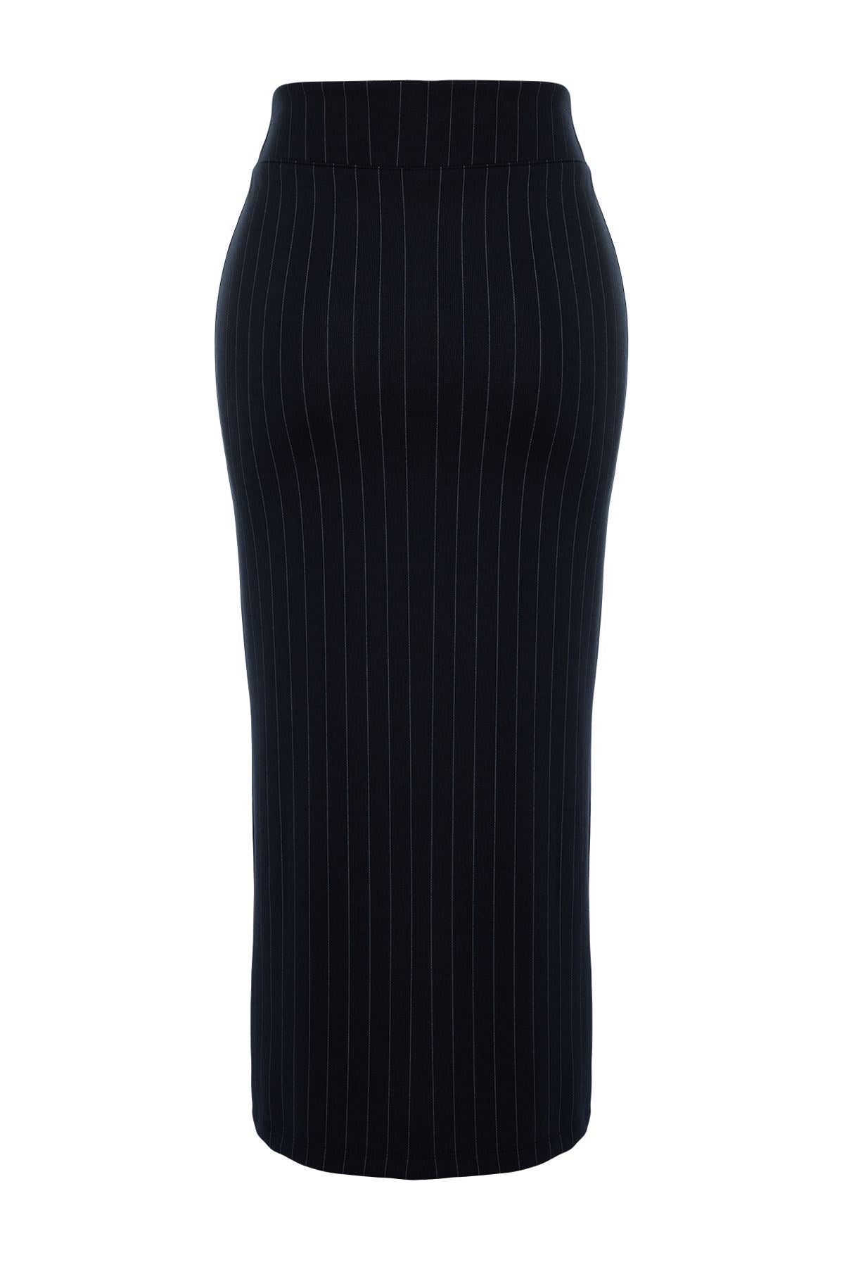 Black Striped Slit Detailed High Waist Maxi Knitted Skirt Twoss23et00376