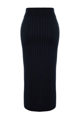 Black Striped Slit Detailed High Waist Maxi Knitted Skirt Twoss23et00376