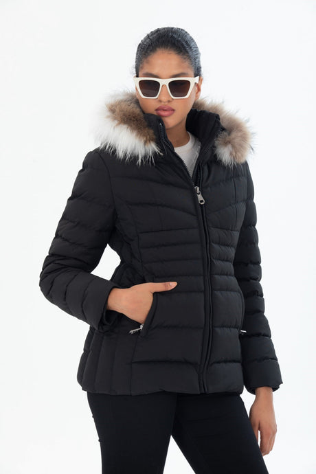 Women's Short Removable Fur Hooded Windproof Padded Inflatable Coat 8671 Gfx8671