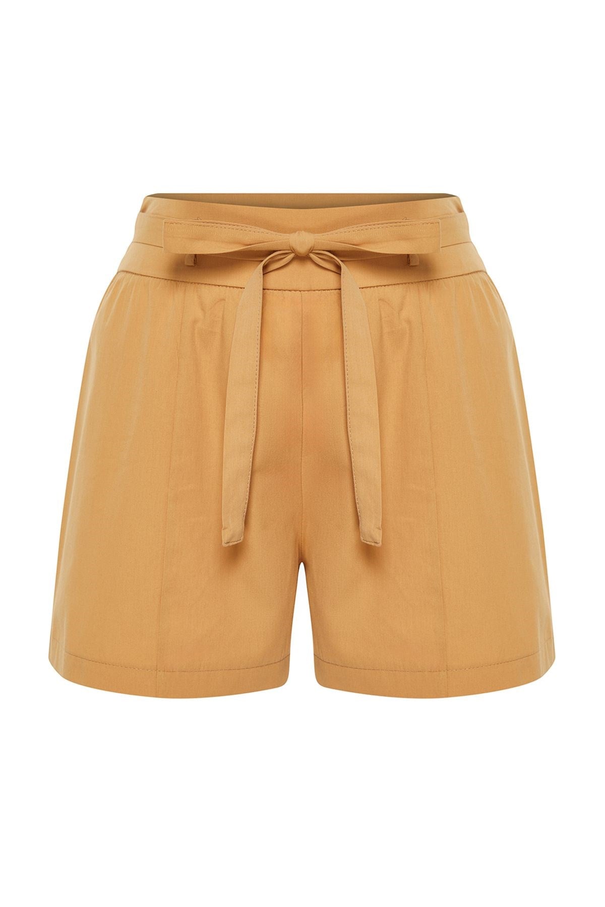 Mustard Lacing Detailed Cotton Woven Shorts Twoss24sr00065