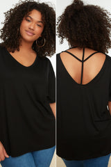 Black Knitted Back Detailed T-shirt Tbbss22ts0877