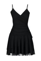 Black Flat Strap Double Breasted Flexible Knit Dress Twoss24el00436