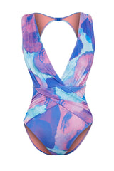 Abstract Patterned Deep Neckline Draped Regular Swimsuit Tbess24ma00134