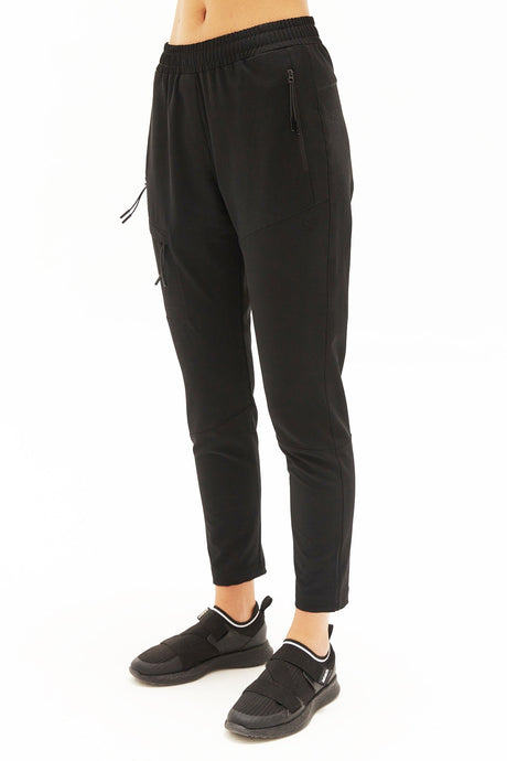 Women's Black Thin Woven Fabric Pockets Plain Outdoor Hiking Sports Pants Tracksuit Pants 0433 Tb23w