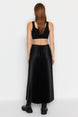 Black Pleated Maxi Knitted Skirt Twoss24et00041