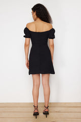 Black Plain Bodycone Crepe Mini Woven Dress Twoss24el00874